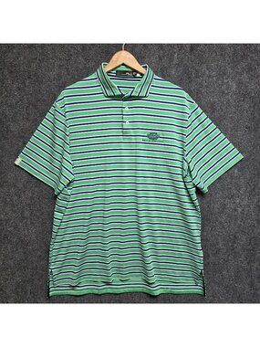RLX Ralph Lauren Shirt Mens XL Green Blue Stripe BELLA COLLINA Performance Polo